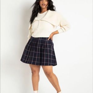Navy Blue Plaid Pleated Skirt